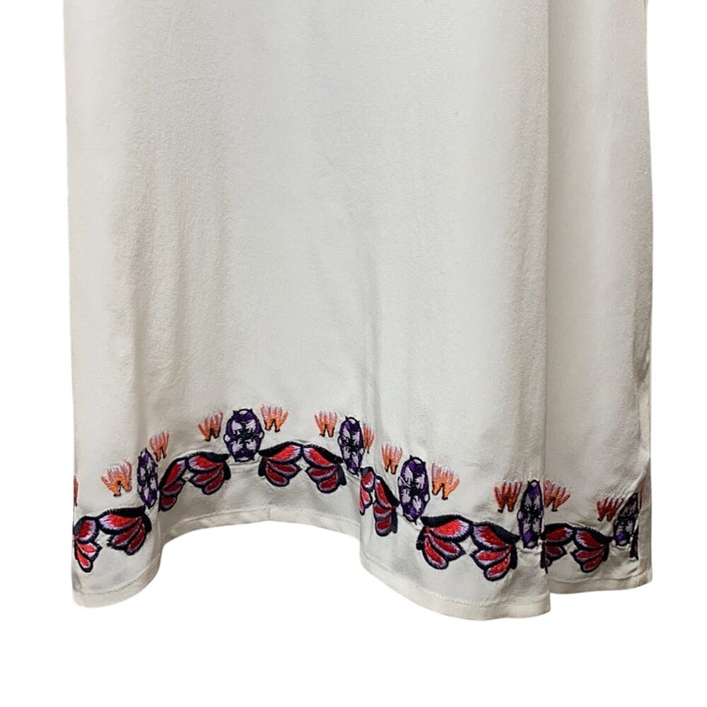 Rebecca Minkoff Size 6 Floral Embroidered Cream Silk Short Sleeve Shift Dress - Picture 7 of 16